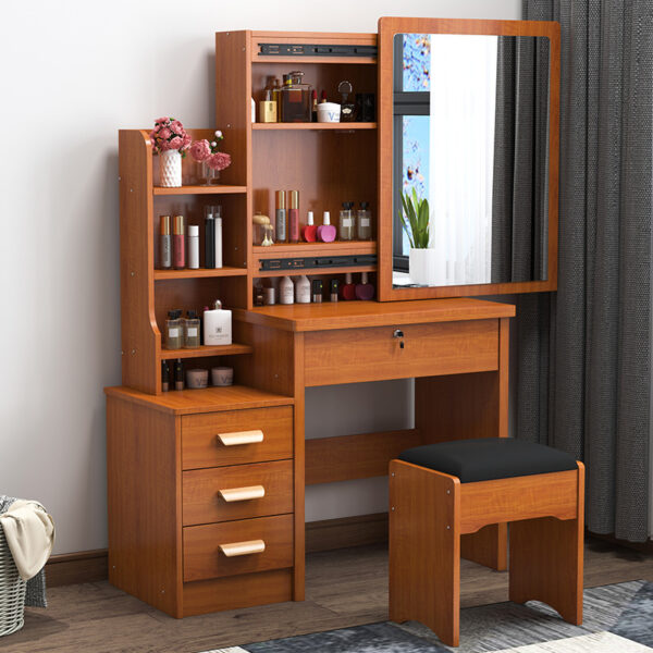 Modern Dressing Table with Push-Pull Mirror & LED Light - Integrated Storage - Image 2