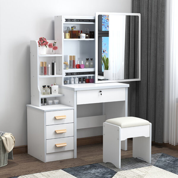 Modern Dressing Table with Push-Pull Mirror & LED Light - Integrated Storage - Image 3